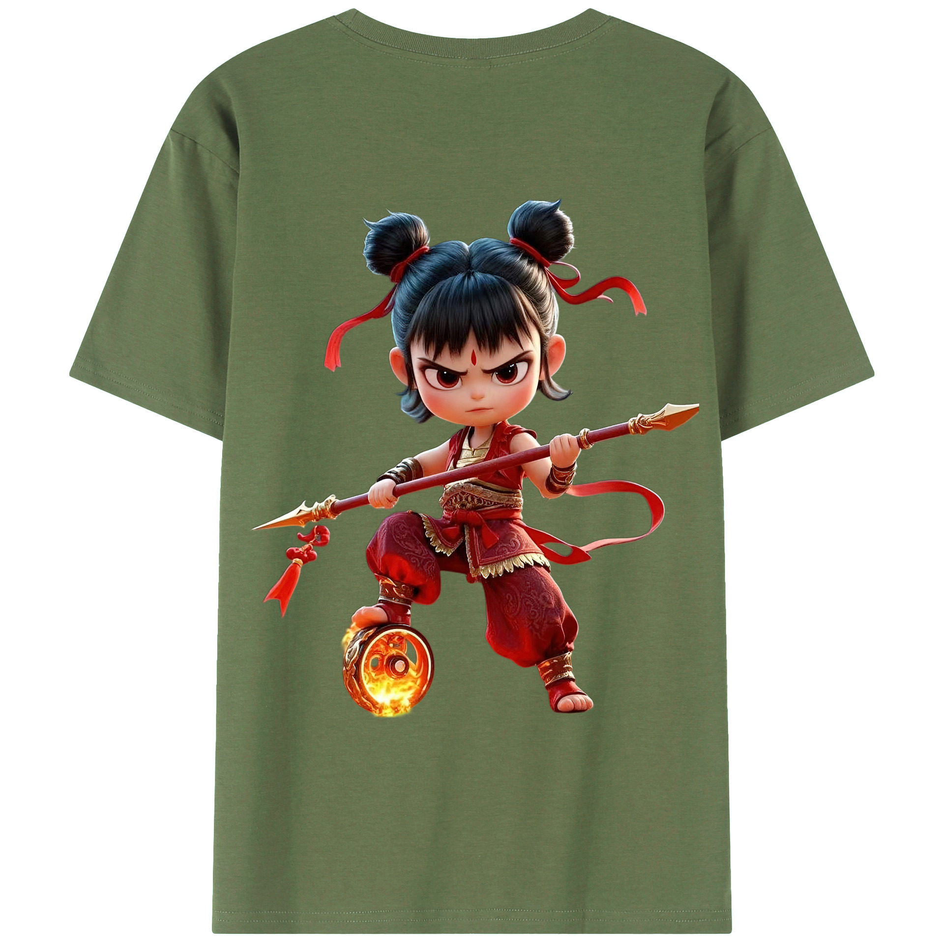 （画像用） Ne Zha 2 ナタ 魔童の大暴れ 綿100％ メンズ半袖Tシャツ（バックプリント） 通気性